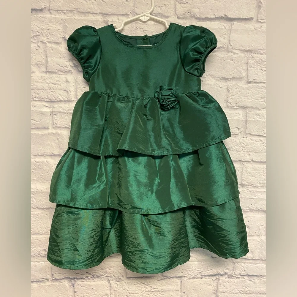 Camilla Green Satin Tiered Dress for Girls Size 3T